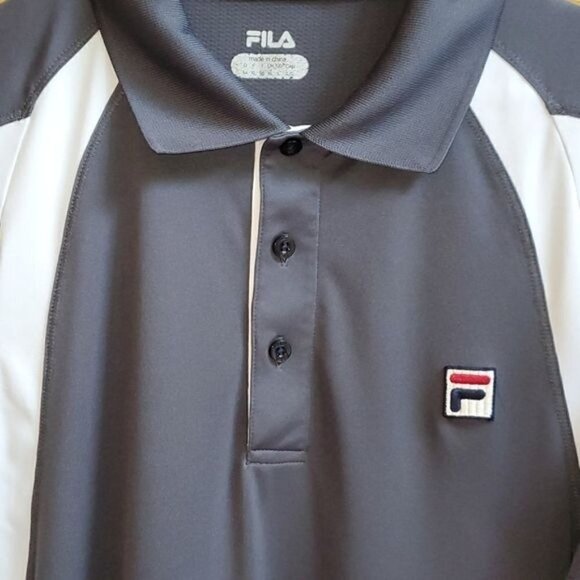 LAST CHANCE...Fila Logo 3 Button Pullover Collared SS Blue & White‎ Polo Sz. L - Picture 4 of 9